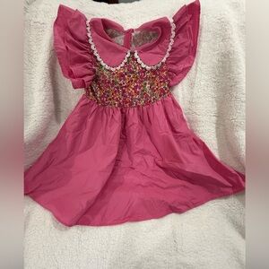 Charming Pink Baby Dress with Floral Embroidery